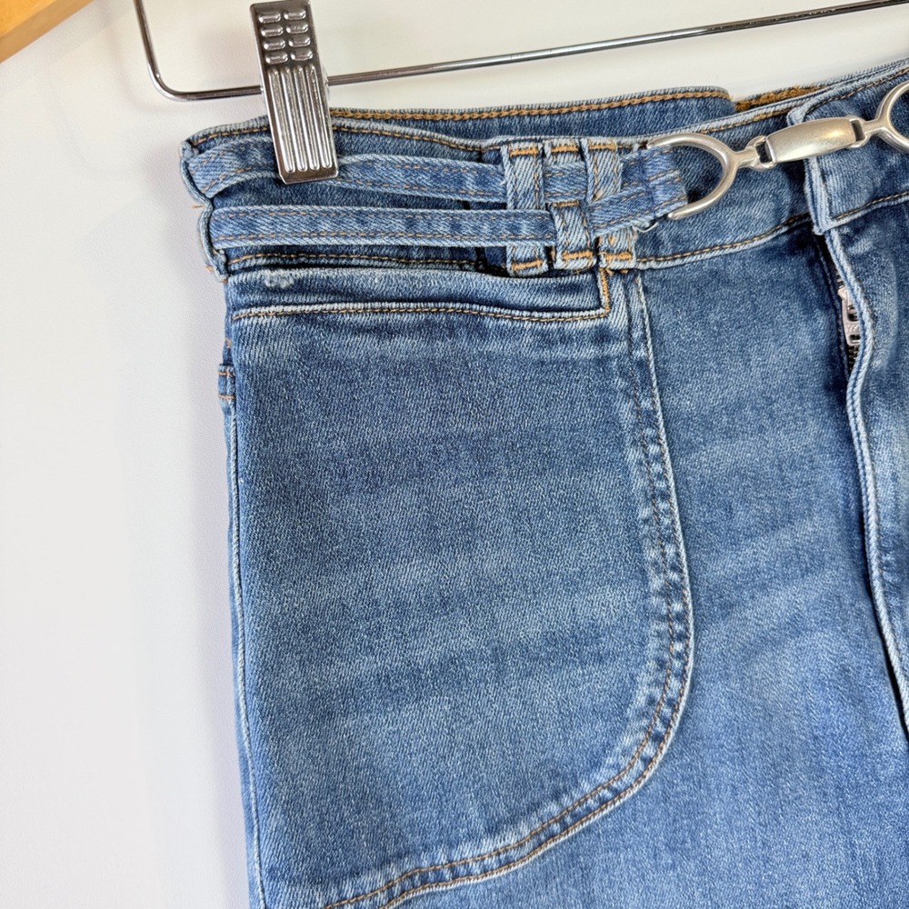 Pilcro Wide Leg Jeans Women 28 Blue High Rise Horsebit Buckle Patch Pockets - Picture 8 of 16